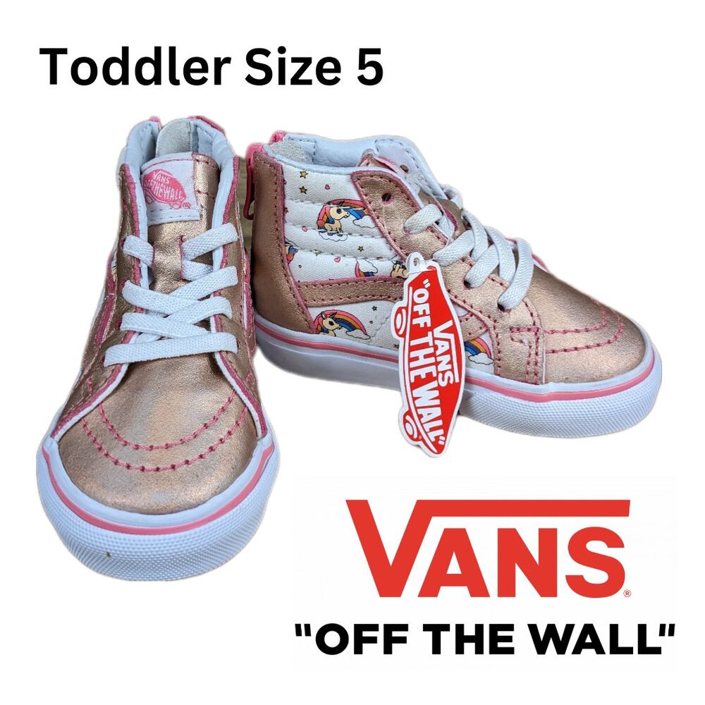 Vans Sk8-Hi Zipper Sneakers Shoes Unicorn Rainbow Pink Toddler Girl Size 5 NWT